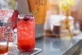 Fruit Punch Recipe, fresh cool juice red color mix berry cocktail with ice serve in luxury restaurant Royalty Free Stock Photo