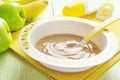 Fruit puree in a bowl, baby food Royalty Free Stock Photo