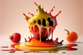 Fruit Puree Splash, Colorful Apple Peach Food, Sweet Puree Splatter, Abstract Generative Ai Illustration