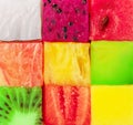 Fruit puzzle. Colorful food background or pattern arranged of different fruit cubes. Dietary concept Royalty Free Stock Photo