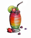 Fruit rainbow cocktail with berries