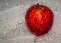 The fruit of red ripe apple in water