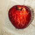 The fruit of red ripe apple in water