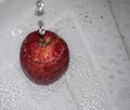 The fruit of red ripe apple in water
