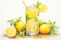 Fruit refreshment fresh lemonade cold cocktail drink mint background juice lemon beverage Royalty Free Stock Photo