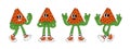 Fruit retro funky cartoon character. Comic mascot of watermelon with happy smile face, hand and feet Royalty Free Stock Photo