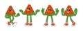 Fruit retro funky cartoon character. Comic mascot of watermelon with happy smile face, hand and feet