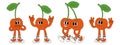 Fruit retro funky cartoon characters. Comic mascot of cherry with happy smile face, hands and feet. Royalty Free Stock Photo