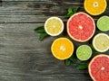 Fruit on rustic wood background