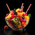 Fruit salad with berries isolated over black background Royalty Free Stock Photo
