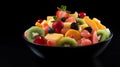 fruit salad in a bowl on a black background.Generative AI Royalty Free Stock Photo
