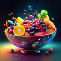 Fruit salad in a bowl on a black background. Vector illustration generative AI Royalty Free Stock Photo