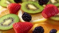 Fruit salad centerpiece. Rotating shot of a dressed plate of different fruits presented in a circular pattern Royalty Free Stock Photo