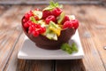 Fruit salad in chocolate bowl