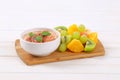Fruit salad with cinnamon yogurt Royalty Free Stock Photo