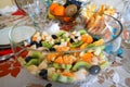 Fruit salad in a clear glass bowl