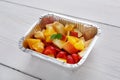 Fruit salad closeup, vegan food. Royalty Free Stock Photo