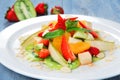 Fruit salad closeup, vegan food. Royalty Free Stock Photo