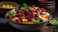 A light and refreshing fruit salad with a variety of fresh fruits created with Generative AI