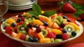 A light and refreshing fruit salad with a variety of fresh fruits created with Generative AI