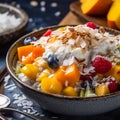 fruit salad featuring bright chunks of tropical fruit