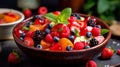 Fruit salad with fresh berries and fruits. Generative AI. Royalty Free Stock Photo