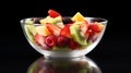 Fruit salad in a glass bowl on a black background. AI generated Royalty Free Stock Photo