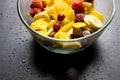 fruit salad in a glass bowl Royalty Free Stock Photo