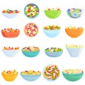 Fruit salad icons set, cartoon style