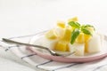 Fruit salad. Mango and melon with Basil Royalty Free Stock Photo