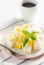 Fruit salad. Mango and melon with Basil Royalty Free Stock Photo