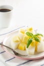 Fruit salad. Mango and melon with Basil Royalty Free Stock Photo