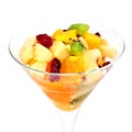 Fruit salad in a martini glass isolated on white Royalty Free Stock Photo