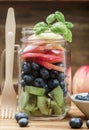 Fruit salad in a Mason jar Royalty Free Stock Photo