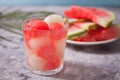 Fruit salad with melon and watermelon balls in glass Royalty Free Stock Photo