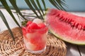Fruit salad with melon and watermelon balls in glass Royalty Free Stock Photo