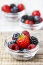 Fruit salad in small transparent bowls Royalty Free Stock Photo