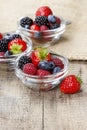 Fruit salad in small transparent bowls Royalty Free Stock Photo