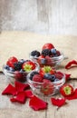 Fruit salad in small transparent bowls Royalty Free Stock Photo