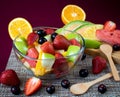 Fruit salad with strawberry melon watermelon orange and apple