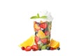 Fruit salad in takeaway cup isolated on background Royalty Free Stock Photo