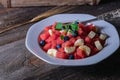 Fruit salad with watermelon, bananas and blueberries