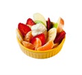 Fruit salad with yogurt in a yellow plate Royalty Free Stock Photo