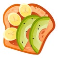 Fruit sandwich. Bread with avocado and bananas. Healthy breakfast.