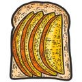 Fruit sandwich. Sketch scratch board imitation. Color picture raster.
