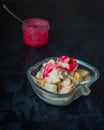 Fruit saoat with raspberry honey and yogurt in a glass vase Royalty Free Stock Photo