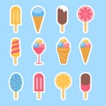 Fruit scoop of ice cream in waffle cone sticker pack icon, flat design illustration set of sticker icons Royalty Free Stock Photo