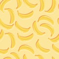 Fruit seamless pattern, bananas with double shadow on light yellow background. Summer vibrant design. Exotic tropical fruit