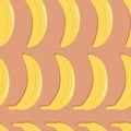 Fruit seamless pattern, bananas with shadow on light brown background. Summer vibrant design. Exotic tropical fruit