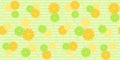 Fruit seamless pattern with colorful citruses, orange, lemon and lime slices on a light green striped background Royalty Free Stock Photo